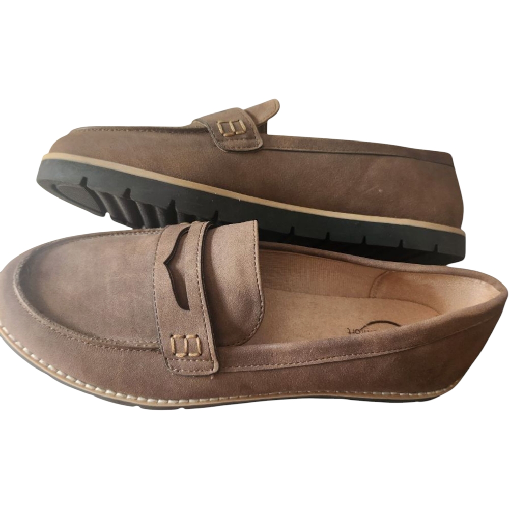 Life Stride Women's Vegan Suade Brown Slip-On Loafers with Tassel Detail